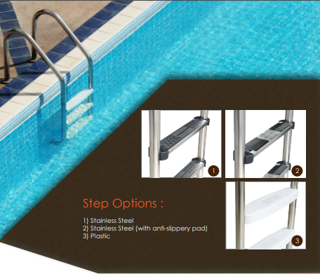 cấu tạo các bước thang inox bể bơi NSF