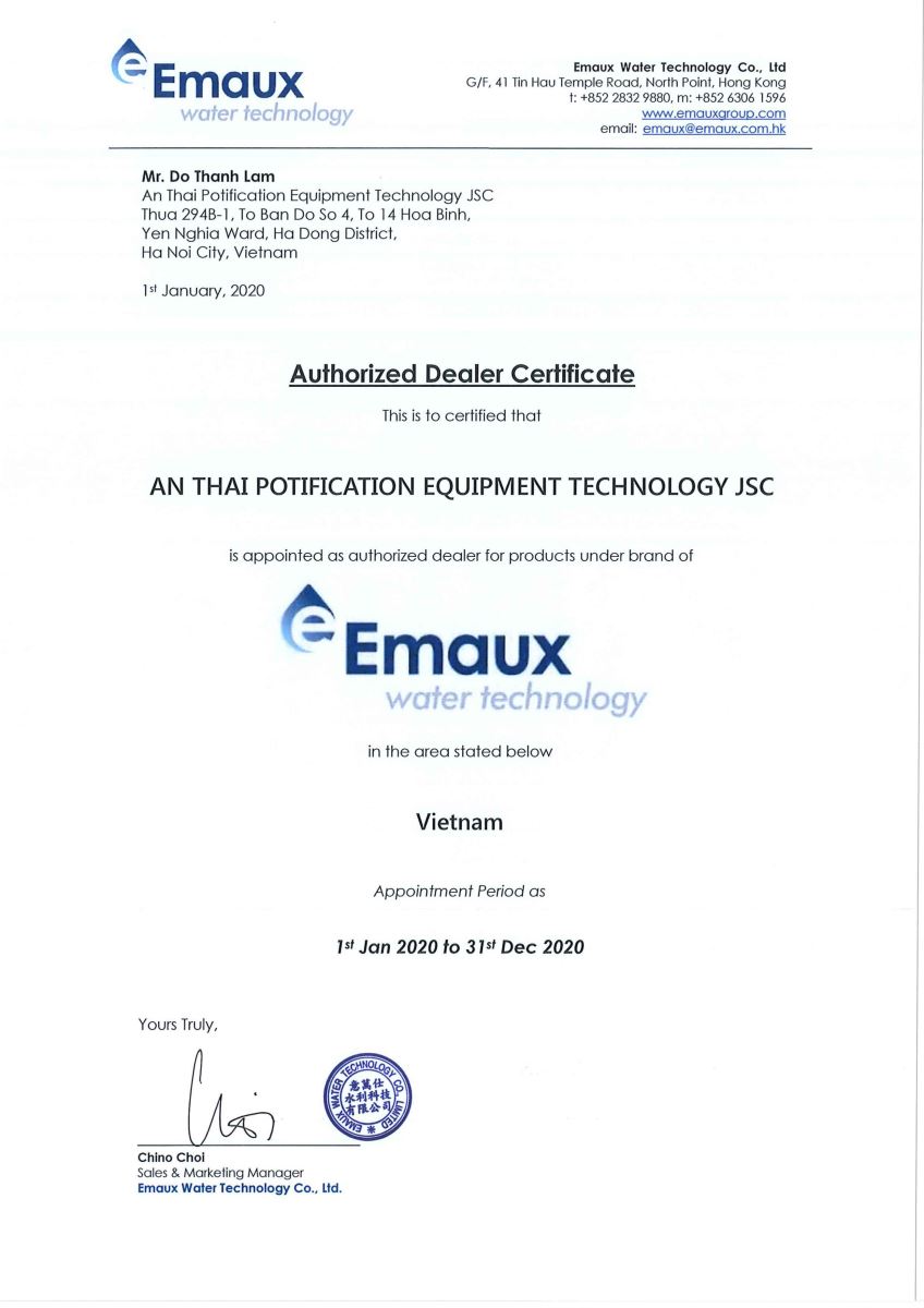 Giấy chứng nhận đại lý ủy quyền của EMAUX